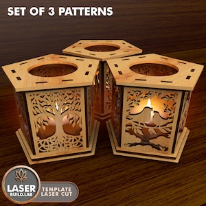 Candle Holder Laser Cut Files Set of 3 and Candle Holder Svg Laser, Lamp Lasercut File & Nightlight Laser Svg, Lantern Laser File Dxf | #115