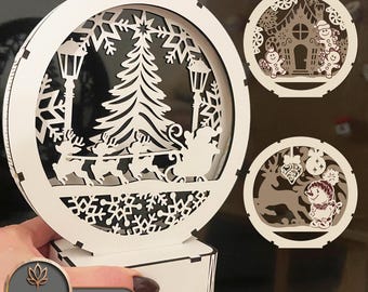 Christmas Lamp Laser Cut Files, Christmas Glowforge File and New Year Laser Cutting, Night Lamp Dxf Cnc Vector Pattern, LaserCut File | #157