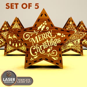 Portacandele di Natale tagliato al laser Svg File laser, Decorazioni natalizie Svg Tealight Taglio laser, Lanterna di Natale Svg Portacandele / #138