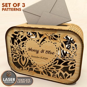 Arquivo a laser para caixa de cartão de casamento e arquivo a laser para caixa de dinheiro, arquivo a laser para casamento Svg e caixa de correio, caixa de casamento Dxf Glowforge Wedding | #113
