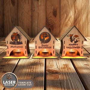 File di taglio laser per portacandele di Halloween, file laser per lanterne di Halloween, file laser SVG per lumini di Halloween, file lasercut Glowforge CNC / #139
