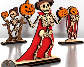 Halloween Miniatures Laser Cut Files Svg Decorations Figures Skeleton Ornaments Dxf Glowforge Lightburn Xtool Layered Laser Cut | #209