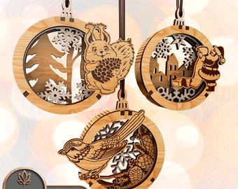 Laser Files Christmas Ornament Svg, Christmas Ornament Laser Cut Files, Christmas Glowforge File Laser Cutting Decoration Xmas 3d Svg | #149