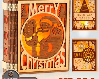 Candle Holder Book Christmas Laser Cut Files Svg, Christmas Lantern Laser Cutting Template Xtool Lightburn Glowforge 3D Light Lamp | #218