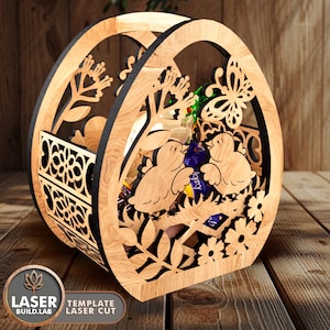 Fichier laser pour panier de Pâques Glowforge, fichiers de découpe laser Svg pour panier de Pâques, porte-oeufs découpé au laser Dxf Pâques Svg sur bois, fichier Cnc | #166