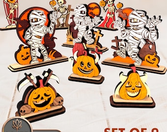 Halloween Svg Laser Cut Files Figures as Table Decor Glowforge Lightburn Xtool Commercial License | #212