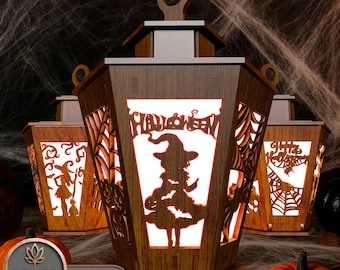 Halloween Laser Cut Files Svg Halloween Lanterns Dxf Files Candle Holder Lasercut Engraved Wood Flash Light | #129