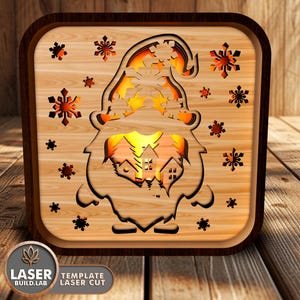 Gnom Shadow Box Laser svg Weihnachtsdekor Laserdatei, Kerzenhalter Glowforge, Lichthalter Laserdatei Neujahrslaterne svg Cnc | #143