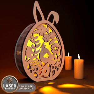 File di taglio laser per lanterne pasquali, portacandele pasquali DXF, lumino da tè per taglio laser di uova di Pasqua, modello Glowforge Light Box Cnc / #160