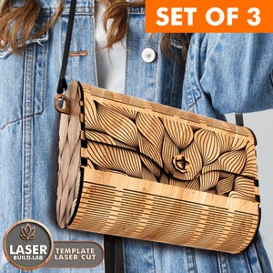 Borsa tagliata al laser, pochette in legno SVG tagliata al laser, borsetta laser 3D SVG e borsa in legno tagliata al laser, modello inciso al laser su MDF o compensato / #196