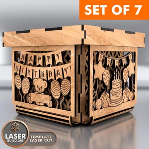 Caja de regalo con archivos cortados a láser, caja Glowforge y caja láser SVG, corte láser para cumpleaños, regalo para mamá, papá y madre, plantilla de caja cortada a láser / n.° 197