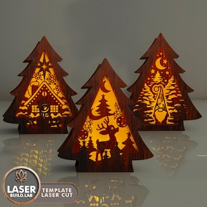 File di taglio laser per portacandele natalizio Dxf, file laser per lanterne per alberi di Natale, decorazioni natalizie Glowforge, Natale tagliato al laser / #145