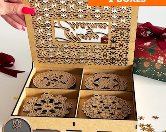 Laser Cut Christmas Ornaments Svg Files and Christmas Box Svg Files for Laser, Christmas Glowforge Craft and Christmas Laser Cut Dxf | #125