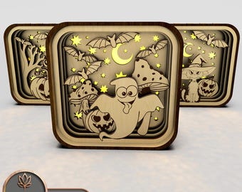 Shadow Box Svg Halloween Laser Cut Files and Halloween Dxf & Shadow Box Laser File, 3D Svg Cut Lantern Laser, Candle Holder Laser Cut | #126