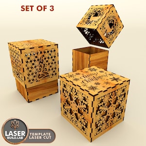 Archivo de corte láser para caja de regalo de Navidad, plantillas de caja de corte láser para Año Nuevo, caja cortada con láser Svg, caja cortada con láser, caja Glowforge para Navidad / n.° 133