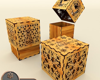 Archivo de corte láser para caja de regalo de Navidad, plantillas de caja de corte láser para Año Nuevo, caja cortada con láser Svg, caja cortada con láser, caja Glowforge para Navidad / n.° 133