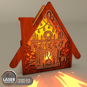 House Christmas Lantern Laser Cutting File, Christmas Glowforge Candle Holder, 3D Laser Cut File for New Year, Lamp Lasercut Cnc Dxf | #155