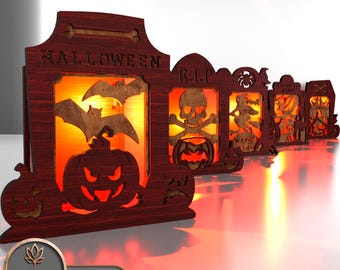 Halloween Candle Holder Svg Laser Cut File Dxf Lantern for Halloween Decoration, Glowforge Lightburn Lamp | #208