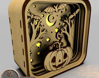 Halloween Lantern Tealight Holder and Candle Holder Laser Cut File, Tea Light Svg and Halloween Lamp, Halloween Svg Laser Glowforge | #128