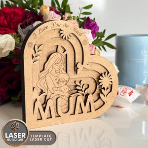 Plantilla de Glowforge para cortar con láser para el Día de la Madre, archivo láser 3D Svg para mamá, archivo Dxf para mamá y archivo para cortar con láser para el Día de la Madre, manualidades para el Día de la Madre / n.° 174
