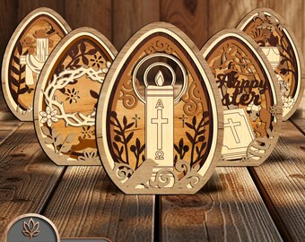 Religion Easter Egg Laser Cut Files, Easter Layered Svg Decoration, Egg Glowforge Xtool Lightburn Template, Laser Cutted Easter Decor | #176