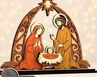 Nativity Scene Laser Files Svg for Christmas Decor, Holy Family Svg Glowforge and Religious Christmas Laser Cut File xTool Cnc Dxf | #214