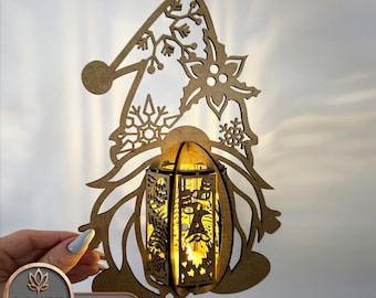 Lamp Christmas Gnome Laser Cut Files, Christmas Glowforge Candle Holder, Christmas Svg Laser, Light Box Laser File 3D Laser Files Dxf | #159