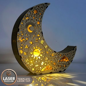 Mond Kerzenhalter Laserdatei und Teelichthalter svg, 3D Nachtlicht Laser Cut Datei und Nachtlicht Lampe Laser Cut, Tischlampe svg | #117