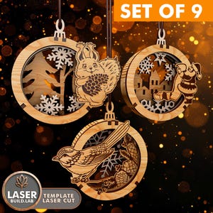 Adornos navideños cortados con láser, archivos de corte láser para Navidad Glowforge, archivo de corte láser para adornos navideños CNC, decoración de Año Nuevo cortada con láser / n.° 149