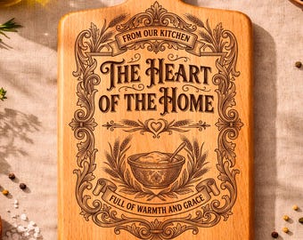 Heart of the Home Cutting Board SVG, Housewarming Engraving File, Laser Gift for Kitchen | #3011