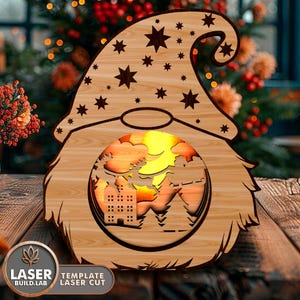 File laser Christmas Gnome Shadow Box, file di taglio laser di Natale Glowforge, file di taglio laser 3D Capodanno, file Lightburn file CNC DXF / #142