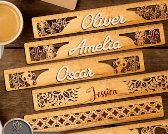 Svg-linialen lasergesneden bestanden aangepaste houten liniaal terug naar school aangepaste Glowforge-bestanden cadeau voor leraar | #198