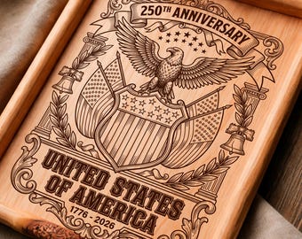 250th Anniversary USA SVG Laser Engraving Design for Cutting Board, Patriotic Eagle Engraving File, America 250 PNG | #3018