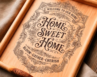 Home Sweet Home Cutting Board SVG, Home Laser Engraving File, Kitchen Board SVG, Housewarming Gift File | #3010