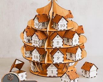 Advent Calendar Laser Files Svg Christmas Tree Glowforge Dxf Template,