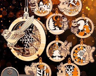 Christmas Ornaments Laser Cut Files Svg Xmas Ornaments, Christmas Dxf Files for Plasma, Christmas Glowforge Svg, Lasercut Christmas | #149