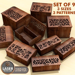Conjunto de 9 cajas de corte láser svg caja de corte láser y caja de corte láser, plantilla de caja archivos svg y xtool, archivos svg patrón Glowforge Dxf Cnc / #107