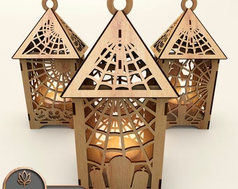 Laser Cut Files Halloween Candle Holder Svg File and Tea Light Holder Laser File, Halloween Svg Laser Cut Glowforge, Lightburn & Cnc | #121