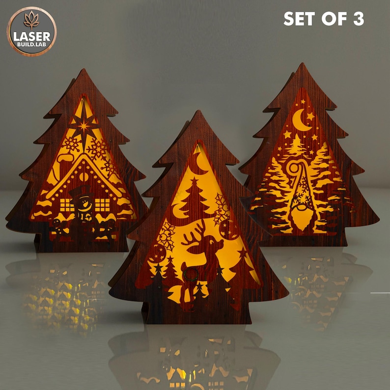 Christmas Candle Holder Laser Cut Files Dxf, Christmas Tree Lantern