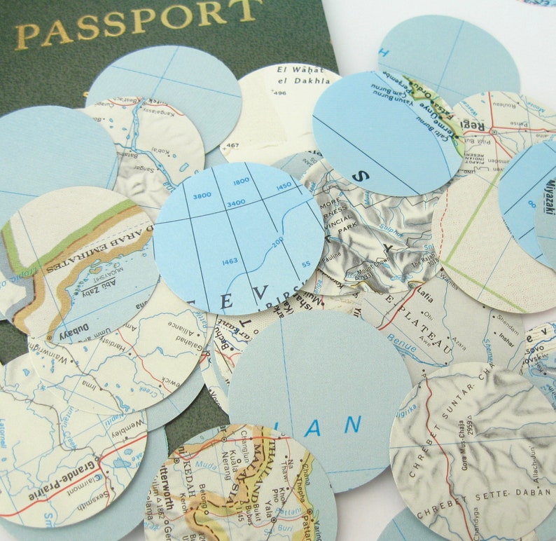 Vintage Map Confetti Map Circles Scrapbook Supplies Party Etsy