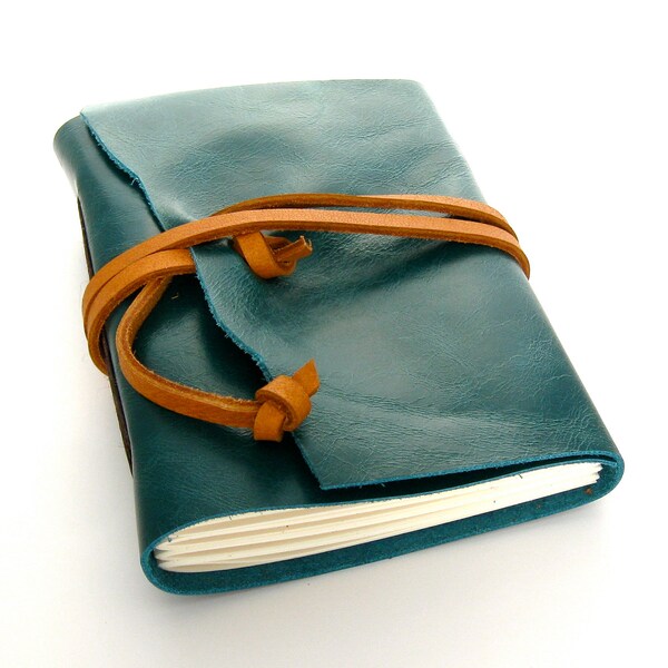 Handmade Leather Journal and Sketchbook in Teal and Caramel