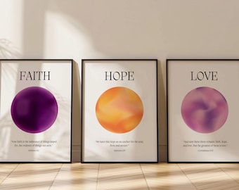 Faith Hope Love | Gallery Wall Set Of Three Christian Digital Download Bible Verse Art Scripture Home Decor Modern Abstract Printable Poster