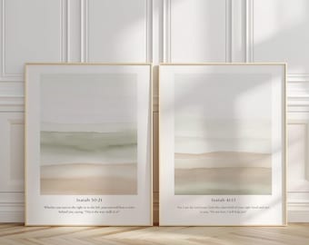 Jesaja 30-21, 41-13 galerij set van 2 christelijke bijbelvers kunst set christelijke schrift muur kunst moderne geloof decor aquarel poster beige