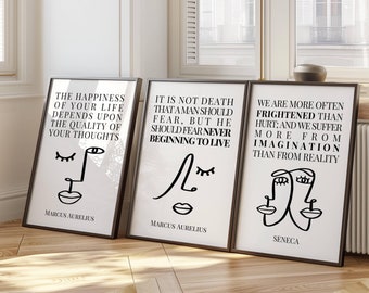 Set of Three Stoic Posters | Seneca Marcus Aurelius Wall Art Minimalist Classic Home Decor Daily Reminder Integrity Printable Posters Friend