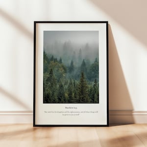 Matthäus 6:33 | Waldlandschaft Fotografie druckbares Poster Bibel Vers Inspirational Christian Wand Kunst Glaube Schrift Zitat Home Decor