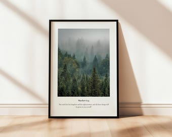 Matthew 6:33 | Forest Landscape Photography Printable Poster Bible Verse Inspirational Christian Wall Art Faith Scripture Quote Home Decor