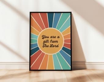 Gift From The Lord Printable Poster | Bible Verse Retro Wall Art For Teen Kids Colorful Digital Download Fun Housewarming Cartoon Room Print