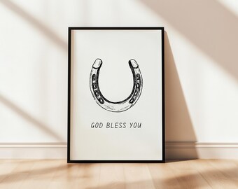 God Bless You Horseshoe Christian Cowgirl Cowboy Printable Wall Art Bible Instant Download Modern Poster Howdy Western Decor Home Texas Barn