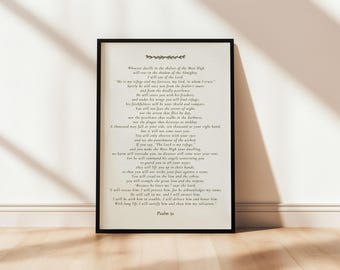 Psalm 91 He who dwells in the shelter of the Most High Neutral Typography Bible Verse Wall Art Printable Poster Hymn Christian Home Decor