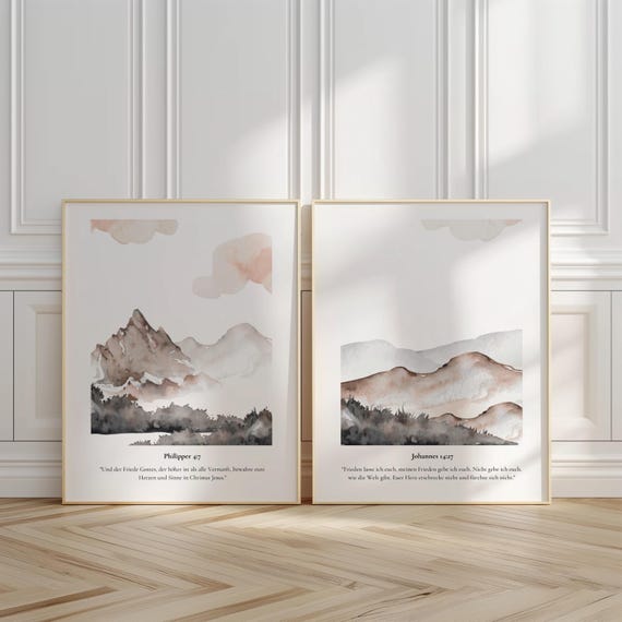 German Bible Verse Posters | Philipper 4,7 | Johannes 14,27 | Frieden lasse ich euch | Gallery Set Of 2 | Christian Bible Verse Art Set